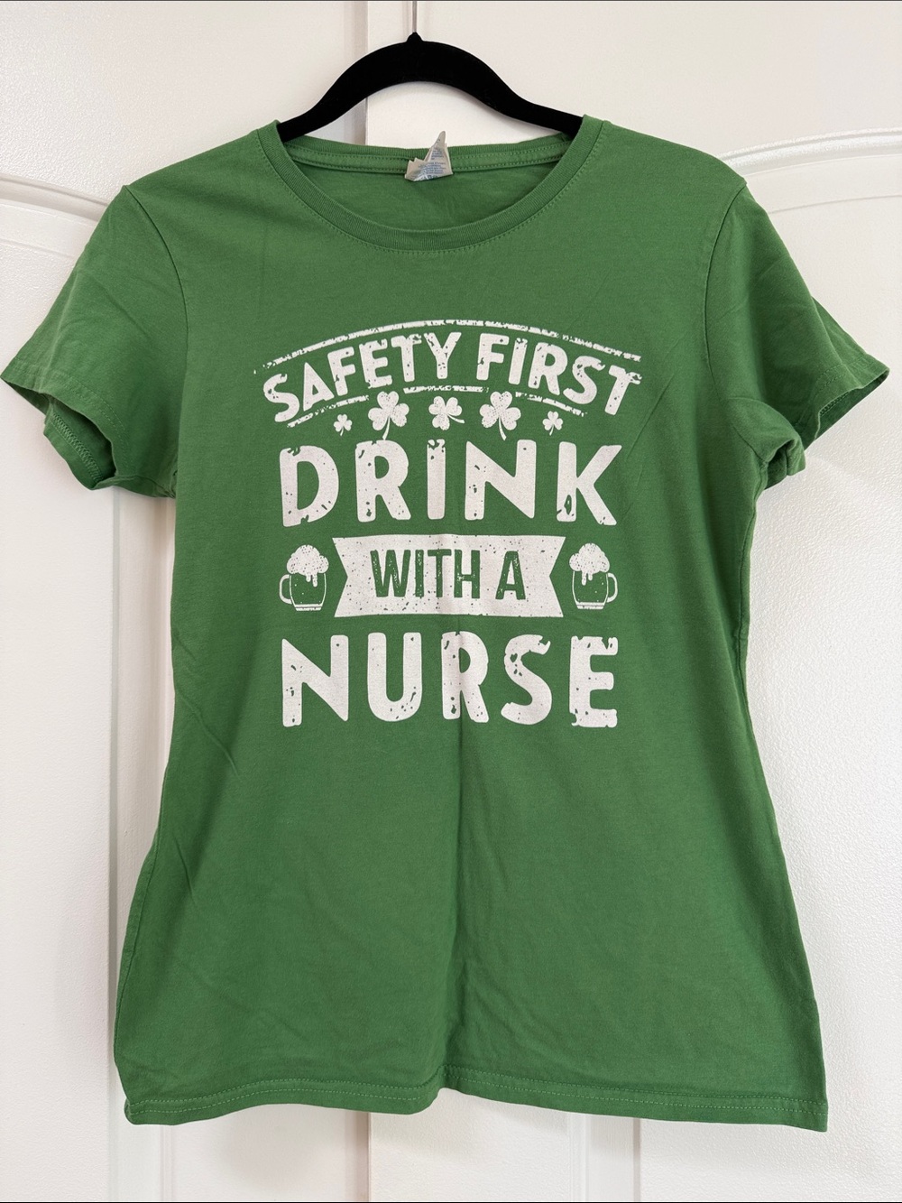 Port and Company Green "Safety First Drink With A Nurse" Short Sleeve Tee